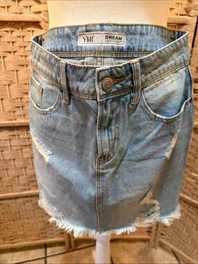YMI Light Blue Distressed Denim Mini Skirt